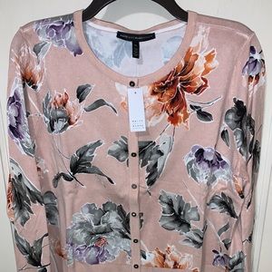 WHBM blush floral snap front cardigan sweater XL